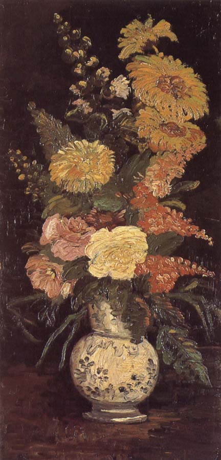 Vase with Asters ,Salvia and Other Flowers (nn04)